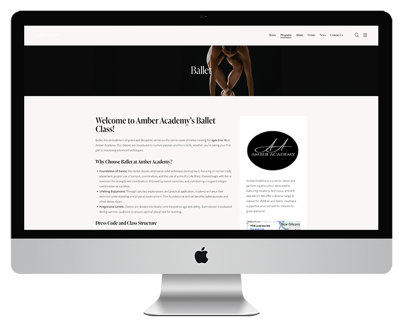 Amber Dance Academy Web Design Ballet page 1