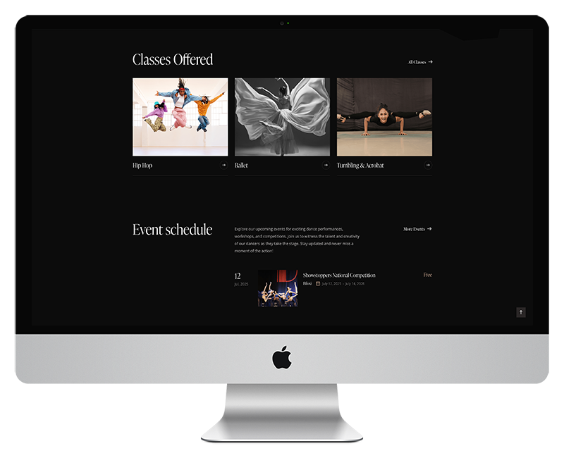 Amber Dance Academy Web Design Home page 6