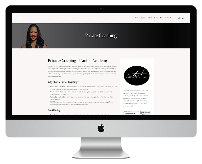 Amber Dance Academy Web Design Private Coaching page 1