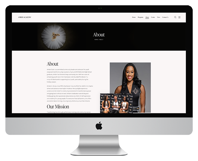 Amber Dance Academy Web Design about page 1