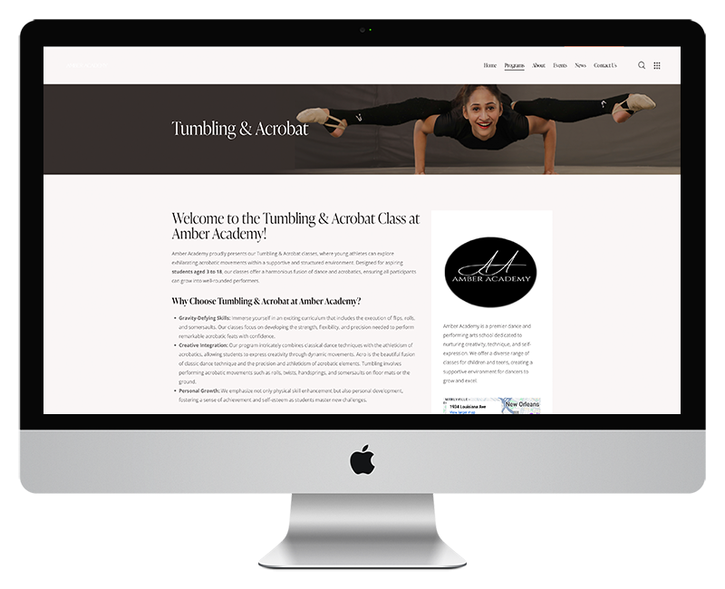 Amber Dance Academy Web Design tumbling and acrobat page 1