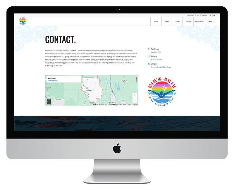 Kims Swim Lessons Web Design Cotact Page 1