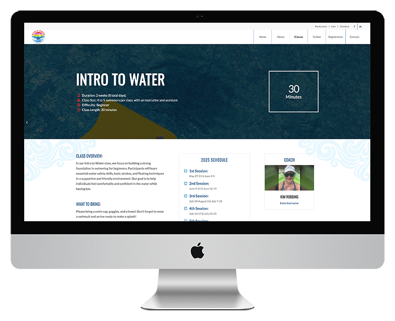 Kims Swim Lessons Web Design Intro to Water Lessons Page 1
