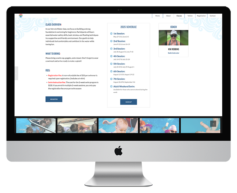 Kims Swim Lessons Web Design Intro to Water Lessons Page 2